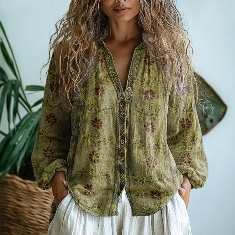 Bianca | Vintage Leaf Print Shirt — Eleanor Mayfair (3)