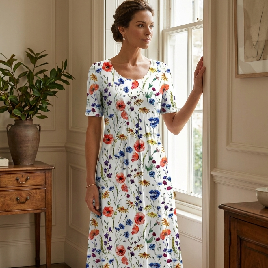 Harriet | Flattering Floral Day Dress - Eleanor Mayfair