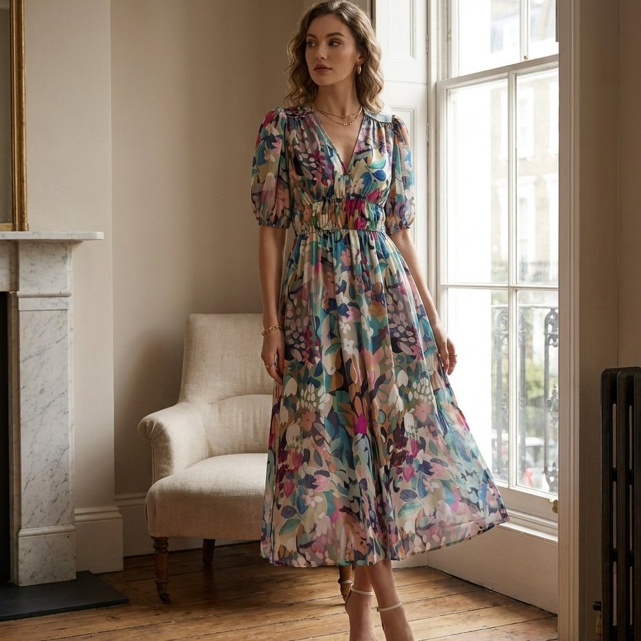 Isadora | Flattering Floral Midi Dress - Eleanor Mayfair