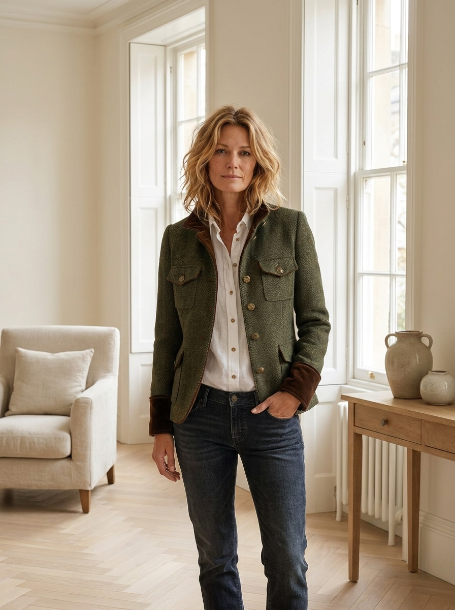 Henrietta | Velvet-Trimmed Tweed Jacket — Eleanor Mayfair