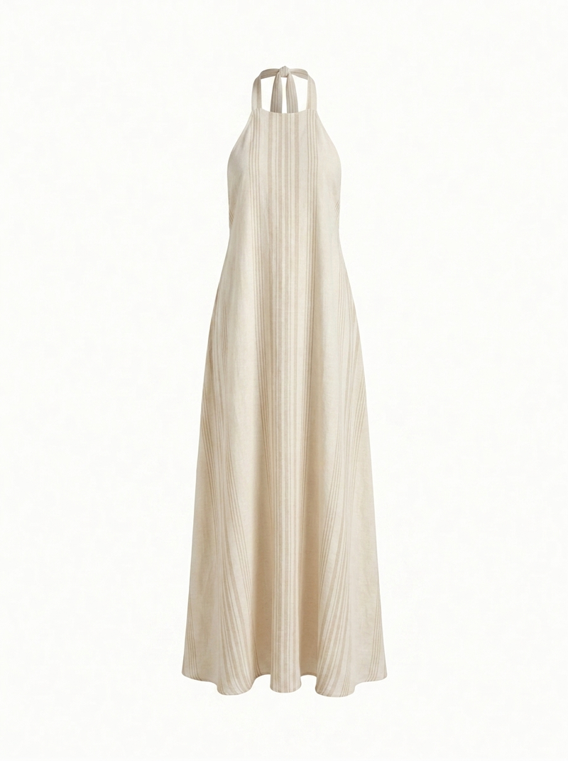 Mirabel | Striped Linen Halter Maxi Dress - product photo