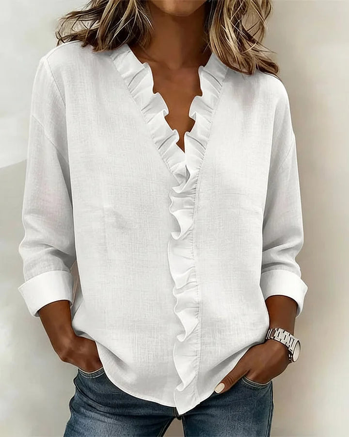 Caroline | Ruffled V-Neck Blouse — Eleanor Mayfair (2)