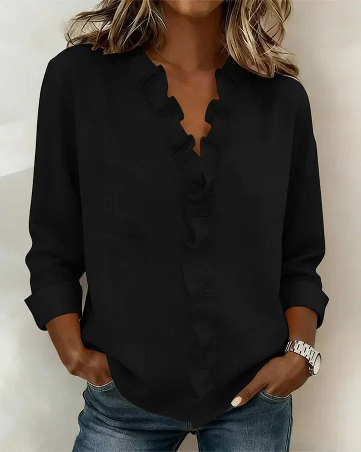 Caroline | Ruffled V-Neck Blouse — Eleanor Mayfair (5)