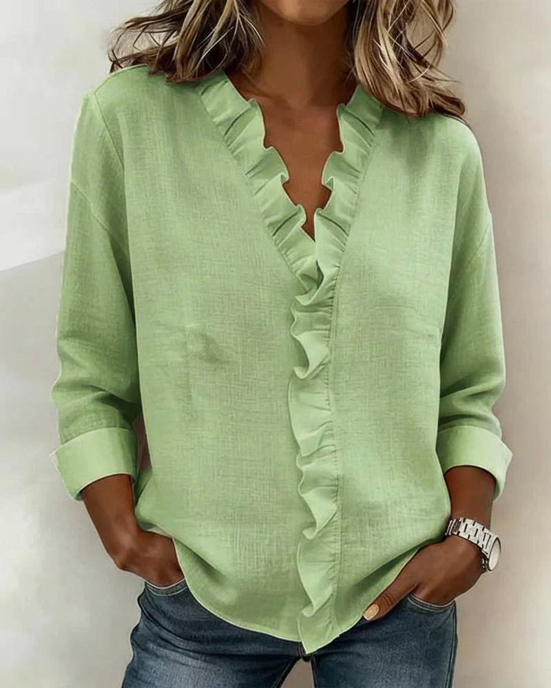 Caroline | Ruffled V-Neck Blouse — Eleanor Mayfair (3)