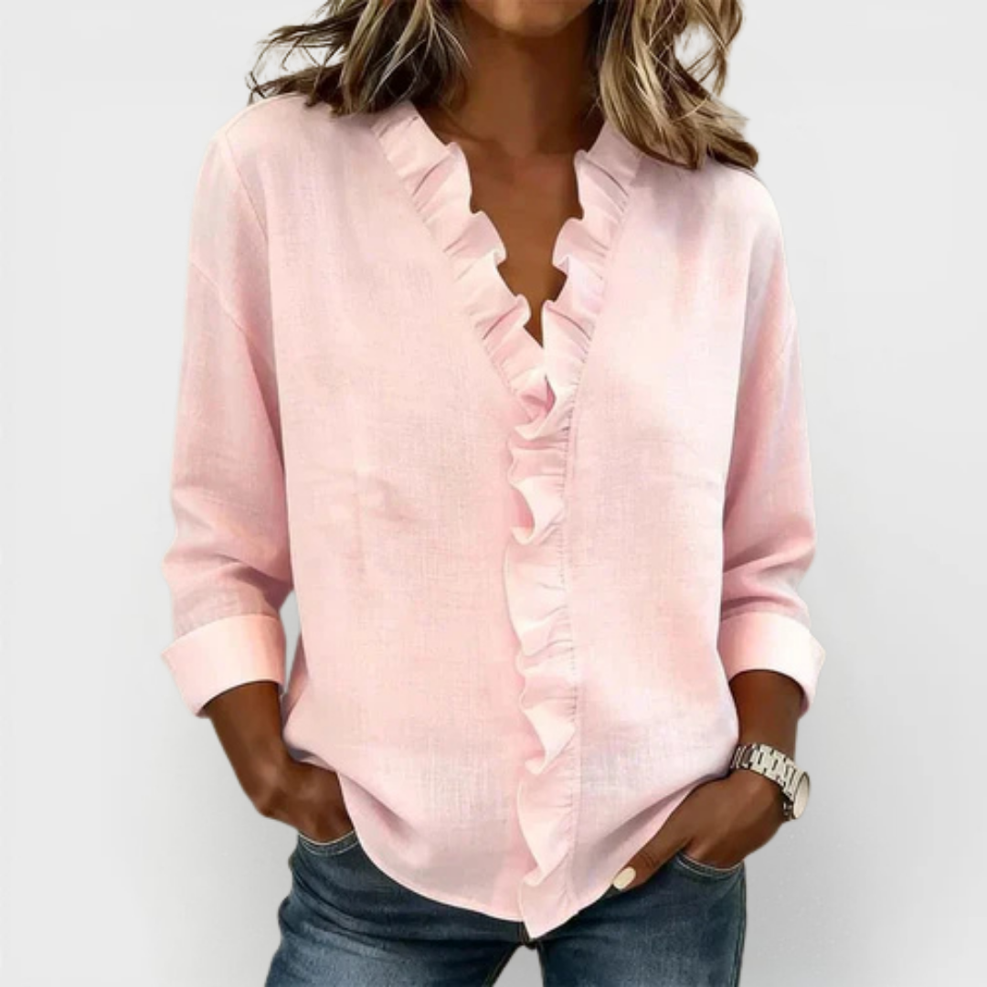 Caroline | Ruffled V-Neck Blouse — Eleanor Mayfair (1)