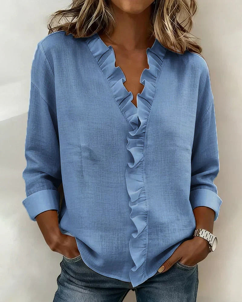 Caroline | Ruffled V-Neck Blouse — Eleanor Mayfair (4)