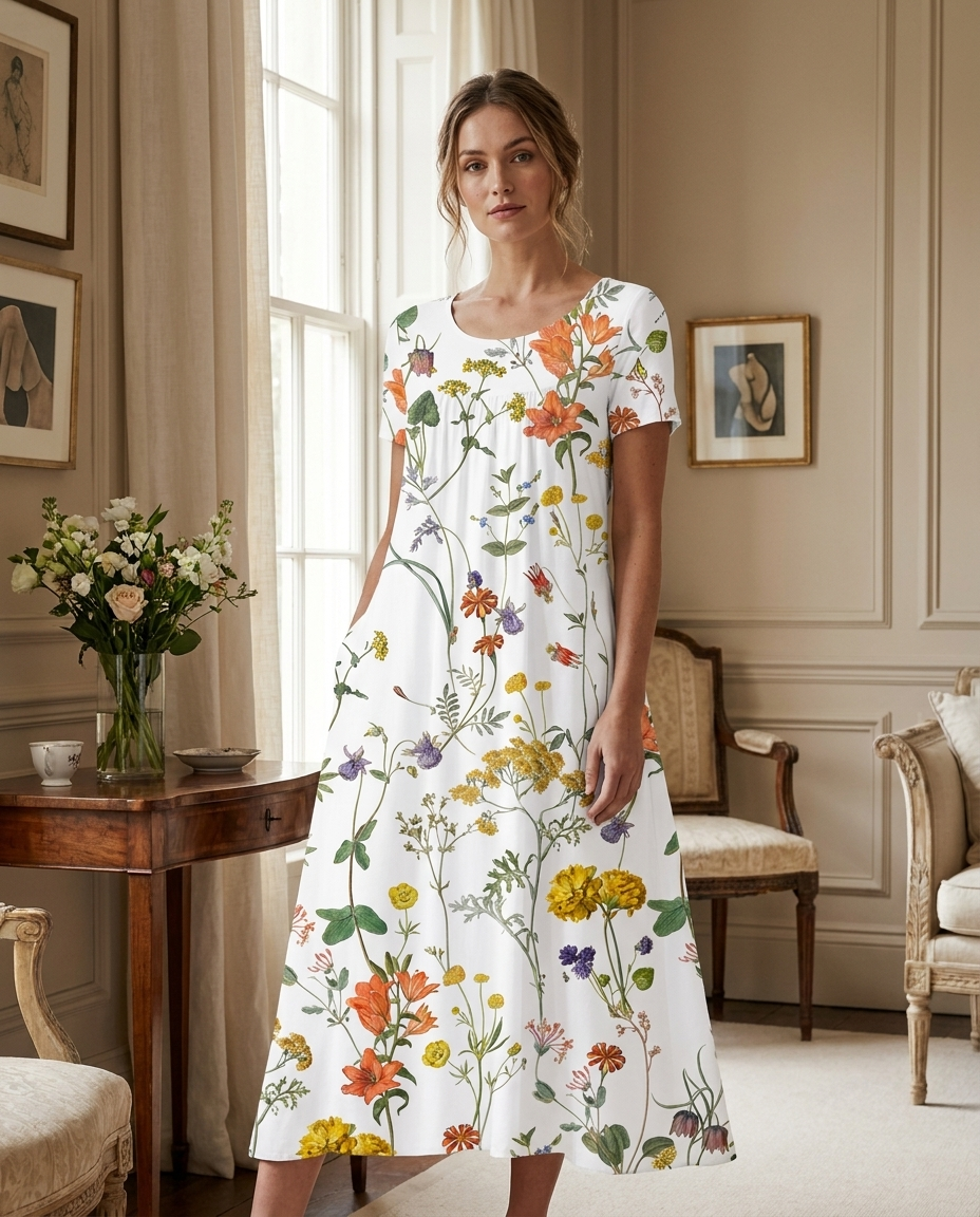 Vivienne | Flowing Floral Midi Dress - Eleanor Mayfair