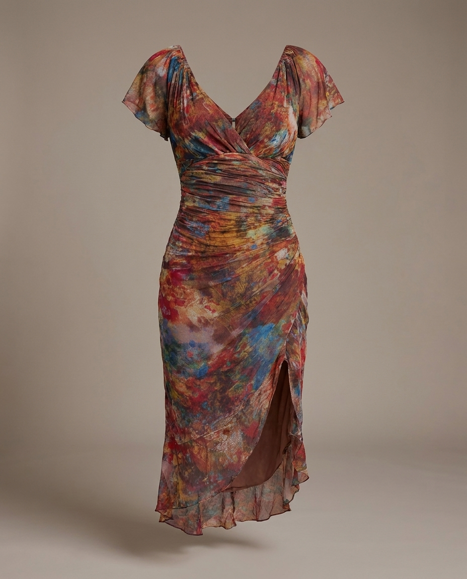 Cecily | Boho Ruched Midi Dress - Eleanor Mayfair studio