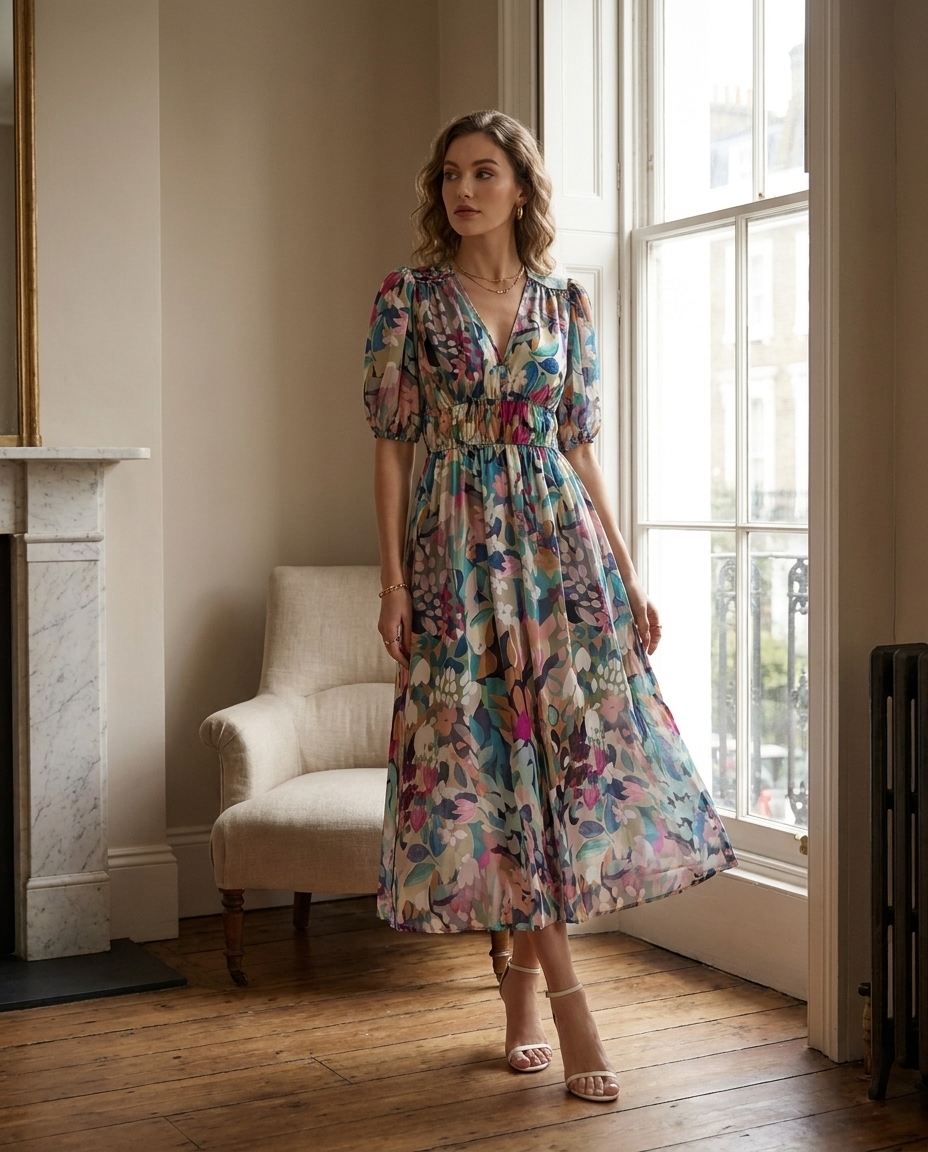 Isadora | Flattering Floral Midi Dress - Eleanor Mayfair