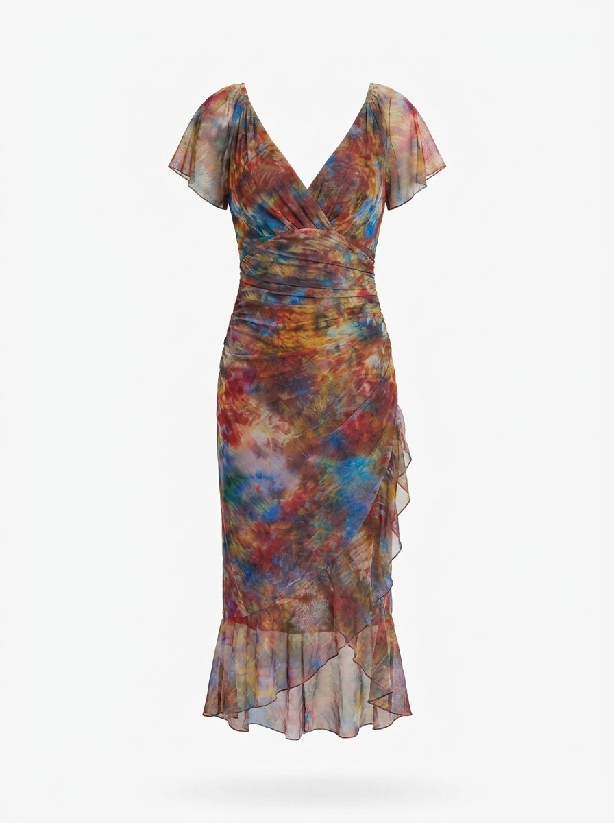 Cecily | Boho Ruched Midi Dress