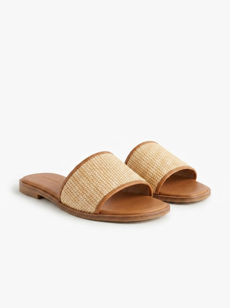 Imogen | Woven Raffia Flat Sandals - product photo