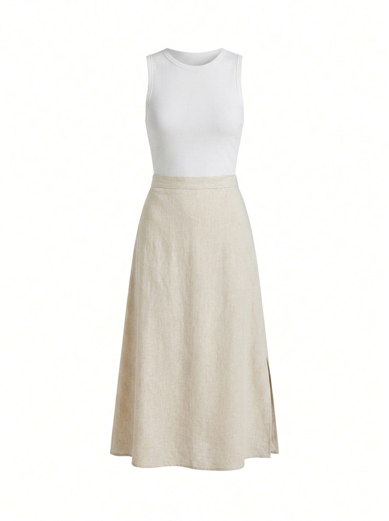 Celeste | Side-Slit Linen Midi Skirt - product photo